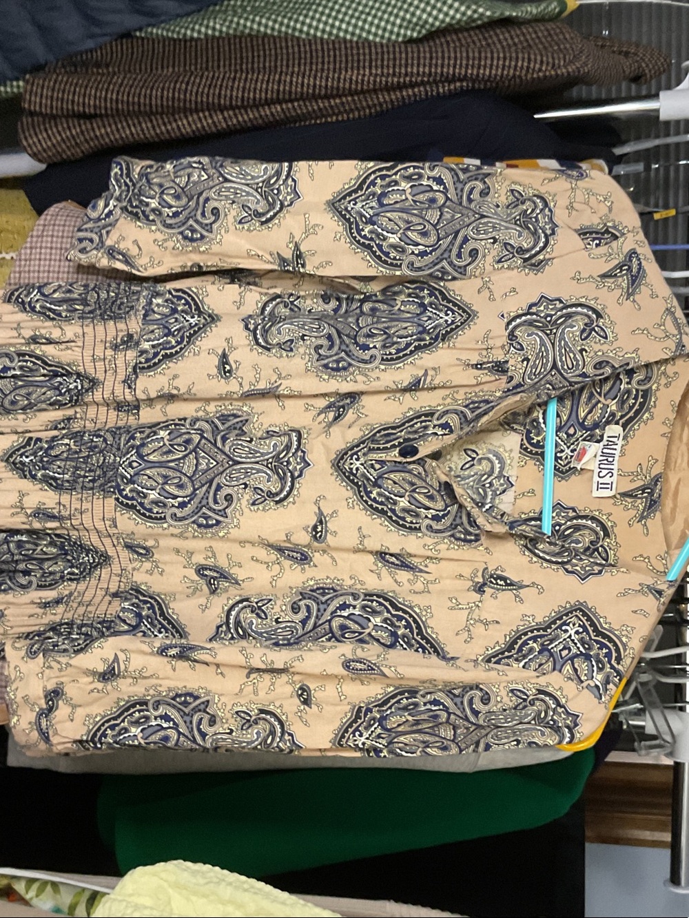 Beige Paisley Button-Down Shirt Dress